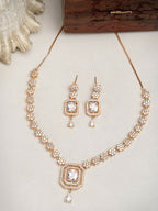 NVR Women's Gold-Polished American Diamond Studded Handcrafted Jewellery Set