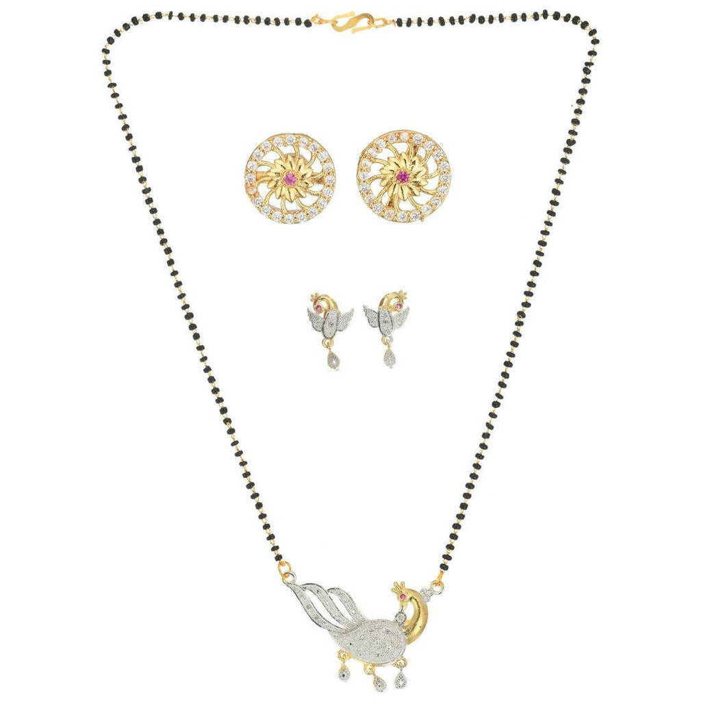 AanyaCentric Gold-Polished Mangalsutra with Pendant, 2 Pair Earrings
