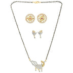 AanyaCentric Gold-Polished Mangalsutra with Pendant, 2 Pair Earrings