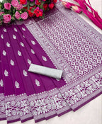DEIANA'S Beautiful Designer Golden zari Soft Lichi Silk Saree - Majenta
