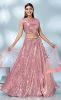 Pink Net Heavy Sequence work Lehenga Choli with Dupatta - Tanya