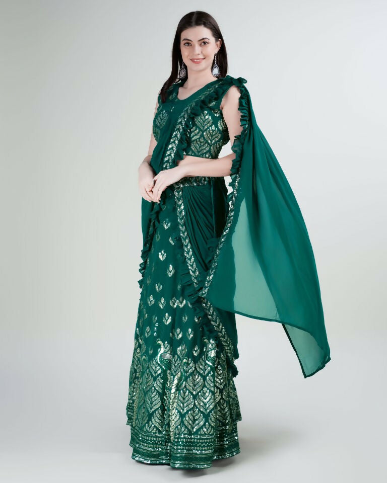 Green Georgette Sequence Embroidered Lehenga Choli with Dupatta - Tanya
