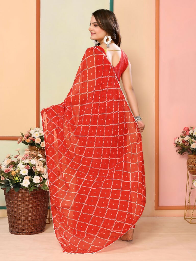 Red Georgette Designer Printed Ready To Wear Saree - Elite