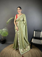 Joban Fashion Mehendi Green Bandhej Bandhani Vichitra Silk Bandhani Prints Saree - Distacart