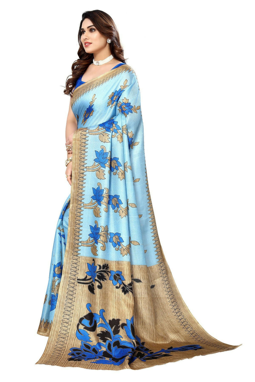 Vamika blue Printed Art Silk Saree