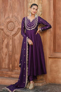 The52 Wine Women's Gorgeous Vichitra Silk Fabric Embroidered Work Flared Anarkali Pant and Dupatta Set - Distacart