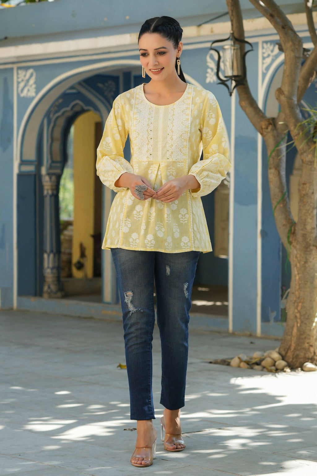 Juniper Women's Lemonyellow Printed A-Line Tunic - Distacart