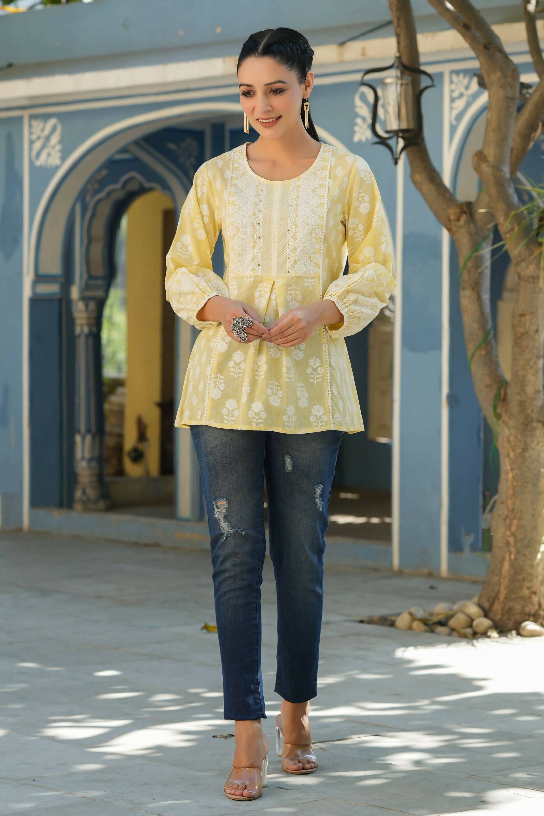 Juniper Women's Lemonyellow Printed A-Line Tunic - Distacart