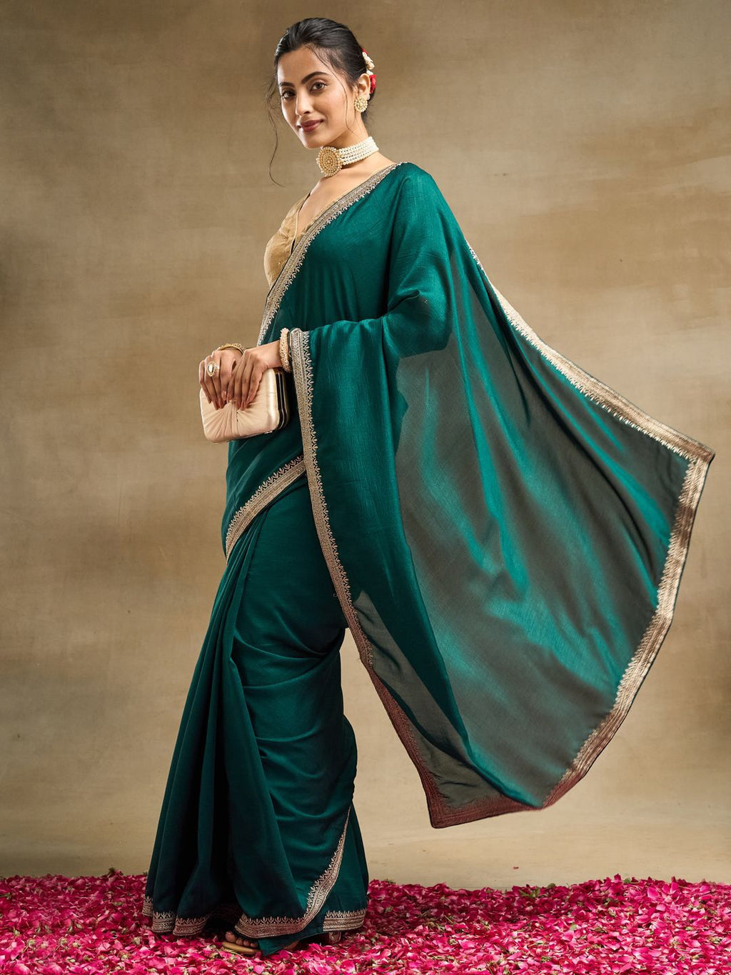 kasee Solid Embroidered Art Silk Saree