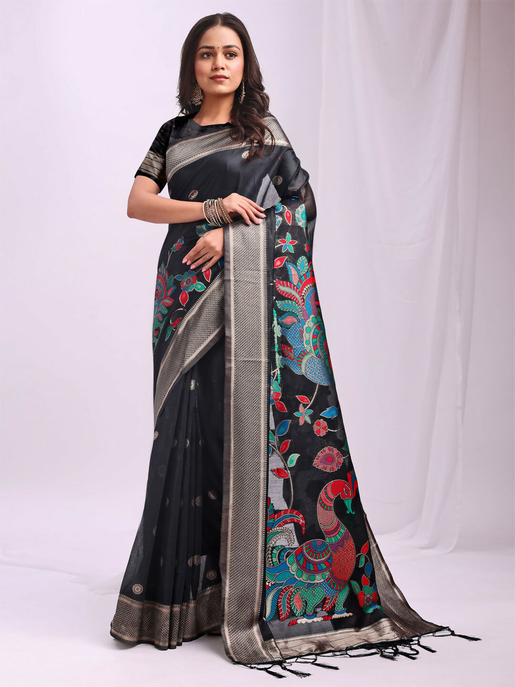 Shree Shyam Fashion Linen Cotton Black Saree - Distacart