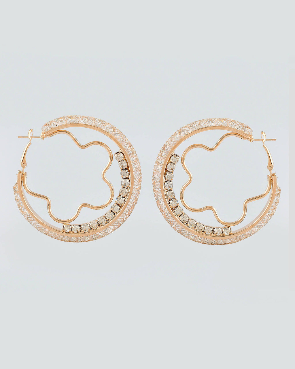 VOJ Women Gold-Plated Studded Beads Stainless Steel Double Circular Hoop Earrings - Distacart