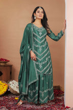 Teeya Creation Green Color Chinon Silk Wedding Wear Trending Palazzo Set - Distacart