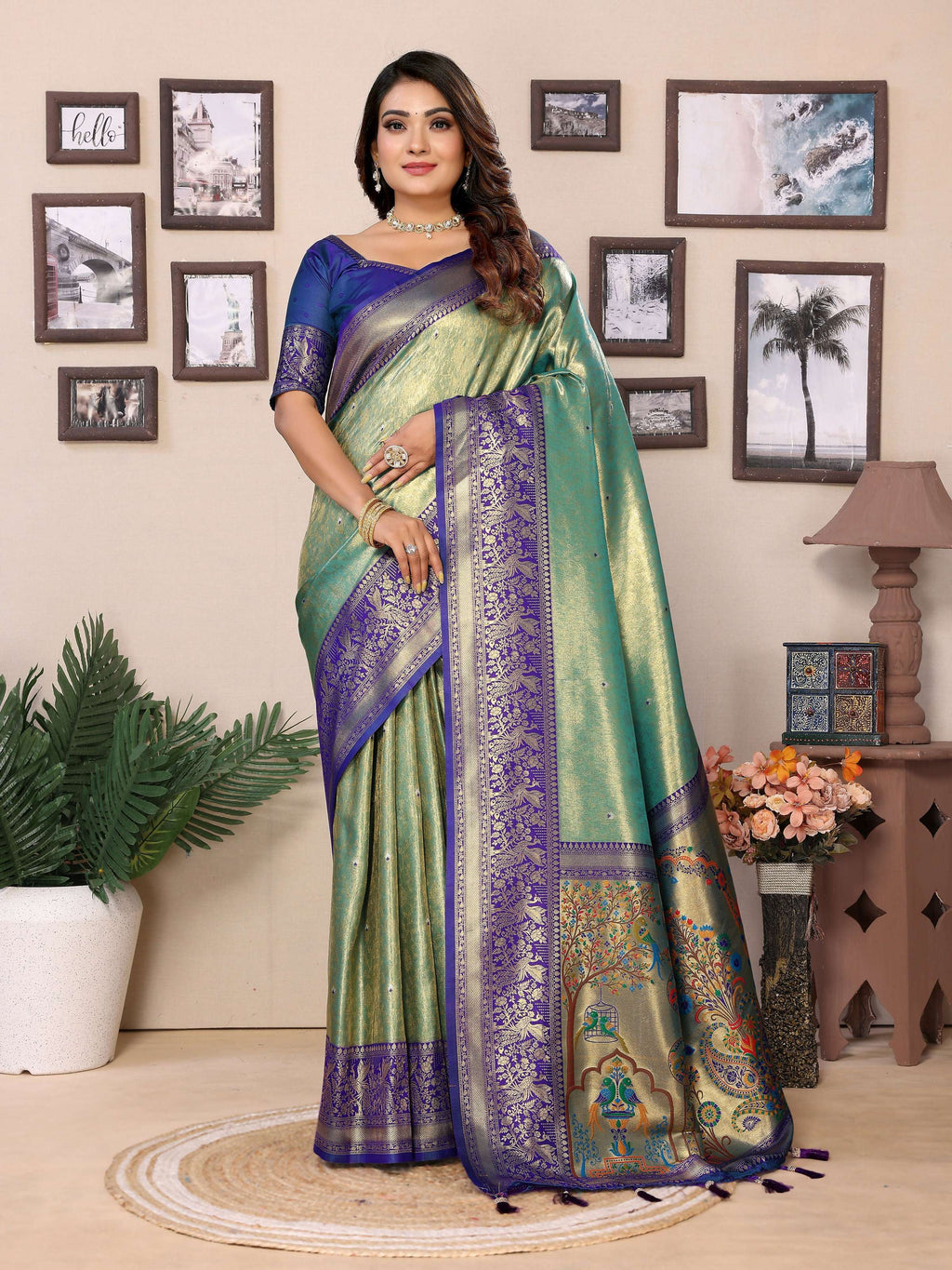 Aastha Fashion Green Tissue Silk Weaving Saree - Distacart