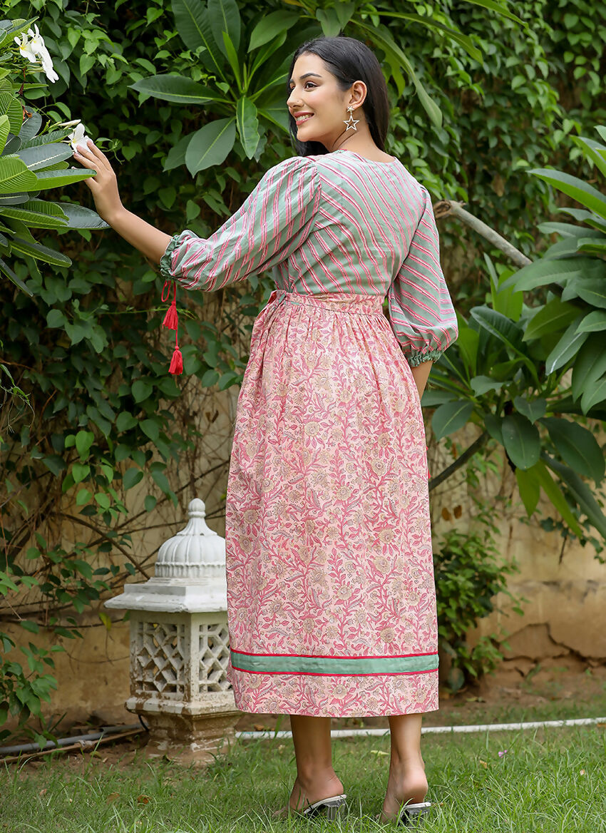 Kaajh Women's Pink Hand Block Printed Dress - Distacart