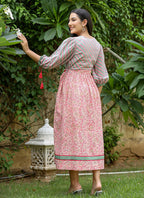 Kaajh Women's Pink Hand Block Printed Dress - Distacart
