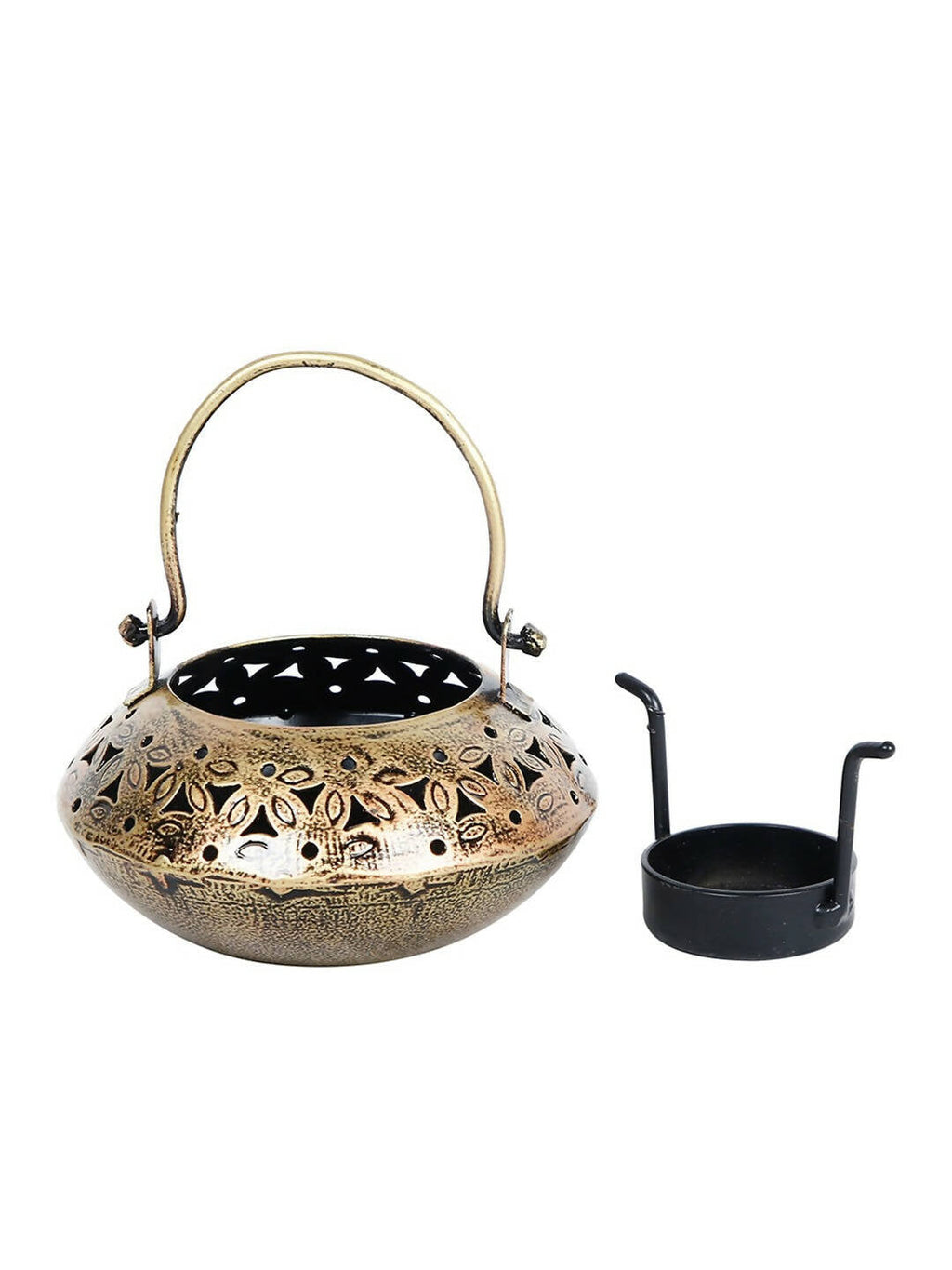 CraftVatika Gold-Toned Metal Degchi Hanging Tealight Candle Holder