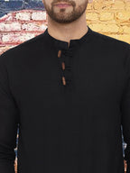 Even Apparels Men's Pure Cotton Black Kurta