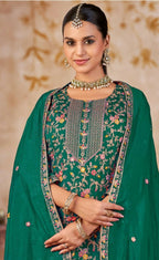 Anaita Emerald Green Vichitra Silk Readymade Palazzo Suit with Embroidery & Lace Work - Distacart
