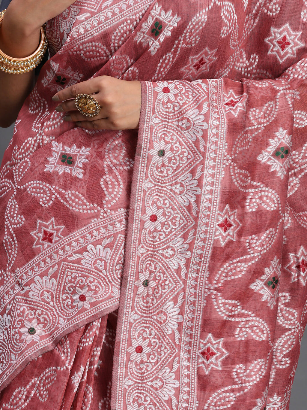 Shree Shyam Fashion Linen Cotton Peach Saree - Distacart