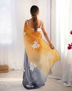 Orange and Grey Crunchy Crush Pedding Color Embroidery Work Party Wear Saree - Zuleika