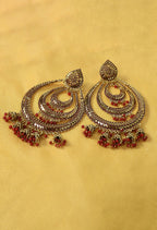 Mominos Fashion Johar Kamal Triple Circle White With Red Big Size Earrings - Distacart