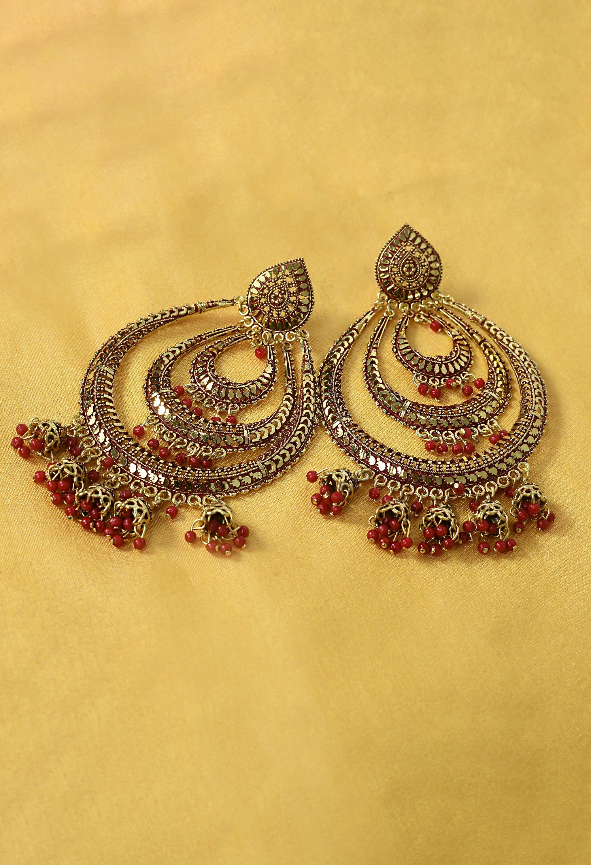 Mominos Fashion Johar Kamal Triple Circle White With Red Big Size Earrings - Distacart