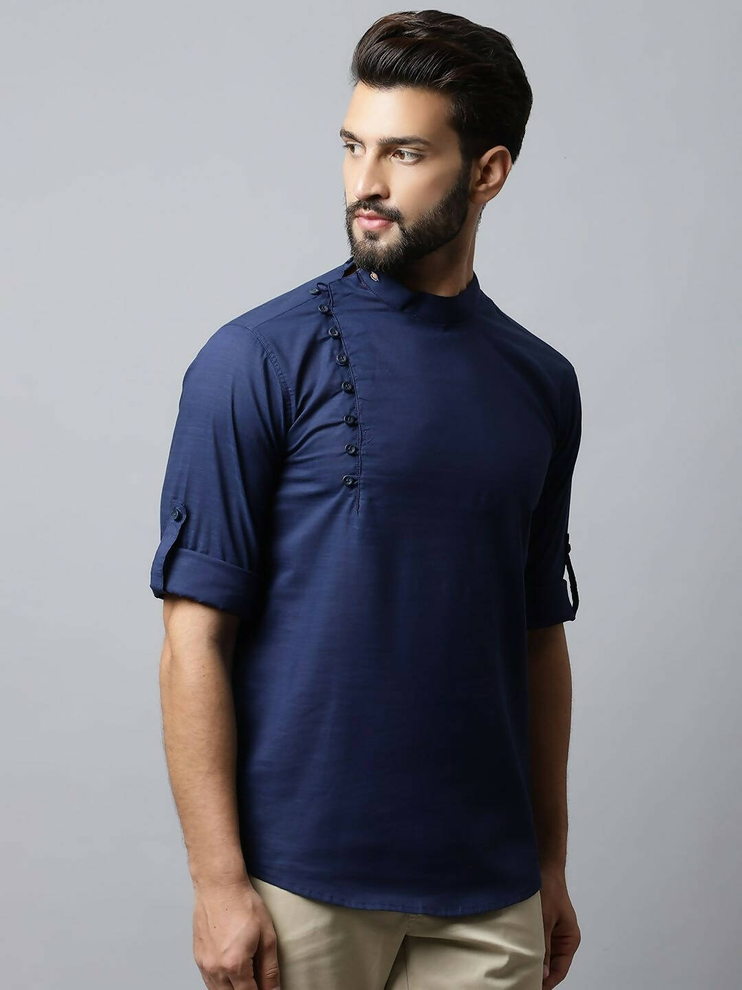 Even Apparels Navy blue Color Viscose Pure Cotton Men's Kurta With Side Placket (SLD1190) - Distacart