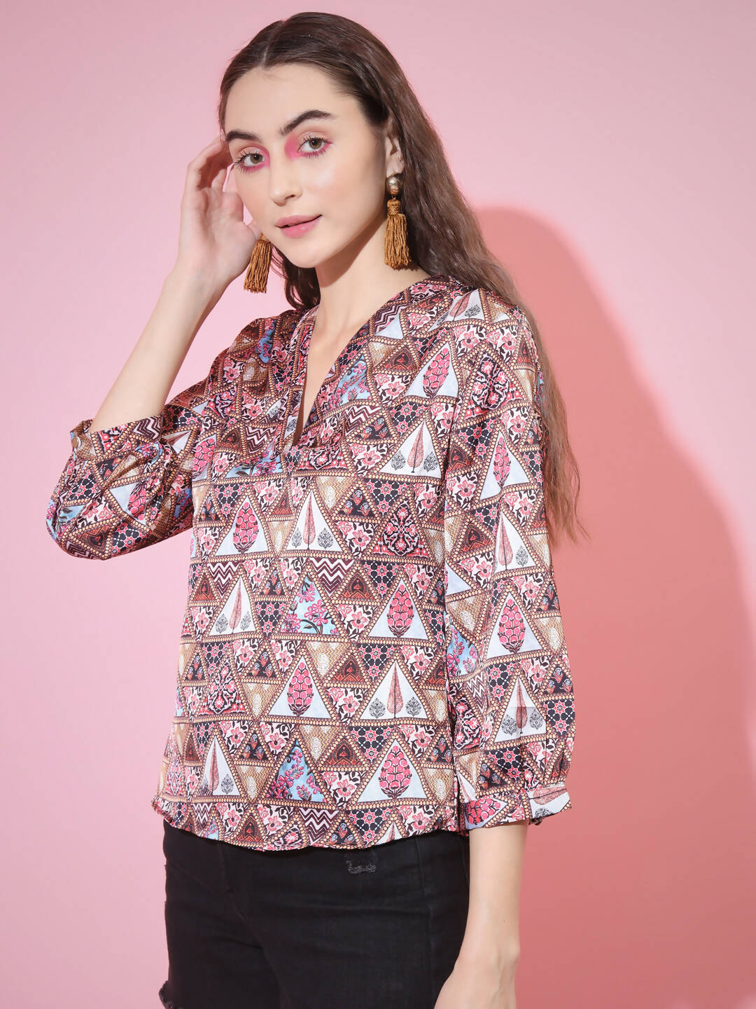 Myshka Women's Multi Printed V-Neck Top