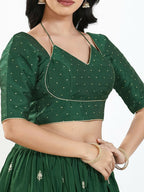 Joban Fashion Bottle Green Brocade Padded Blouse With Sweetheart Neck Elbow Sleeves - Distacart