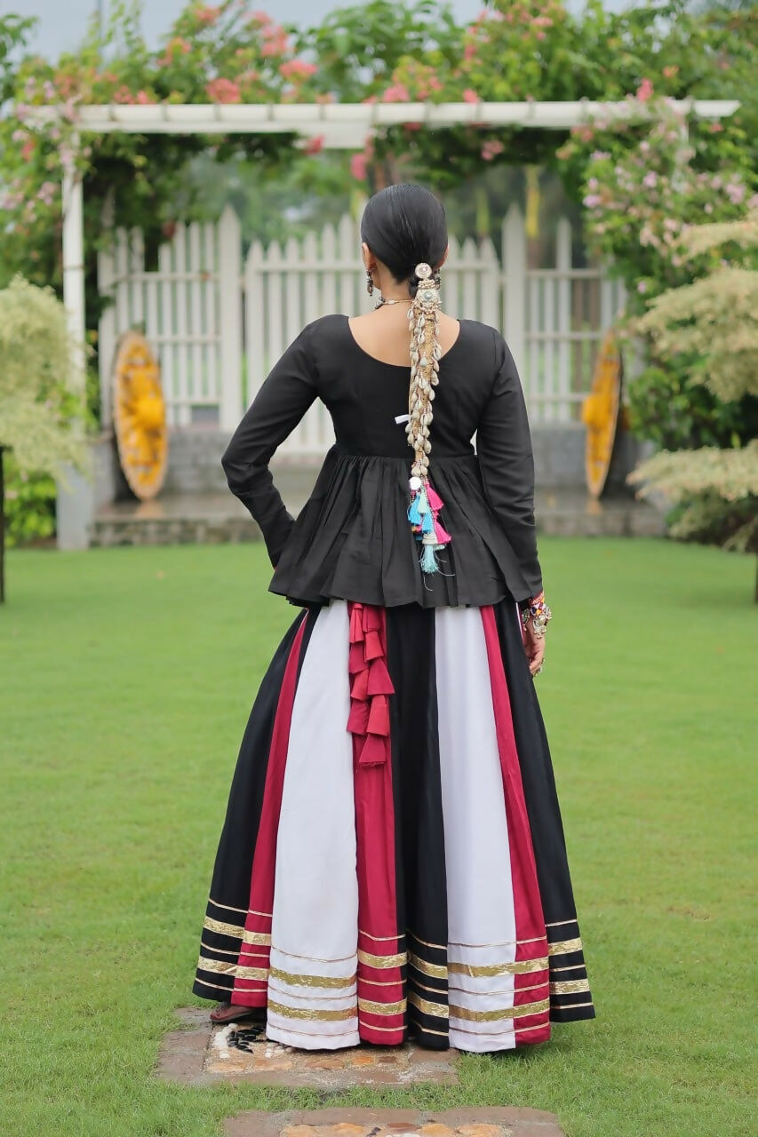 Teeya Creation Multi Colour Reyon Silk Gamathi Work Navratri lehenga Choli