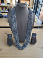 Inhanns Rangsaaz 20-Layer Luxe Long Beaded Necklace (With Optional Statement Earrings) - Navy Blue Long 20 Layer With Earring
