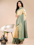 Shree Shyam Fashion Aura Silk Cream Green Banarasi Silk Saree