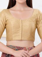 Joban Fashion Gold Dupion Silk Elbow Sleeveless Front Open Blouse