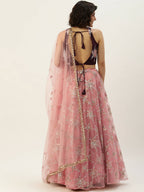House of Panchhi Pink Net Sequins Embroideried Lehenga