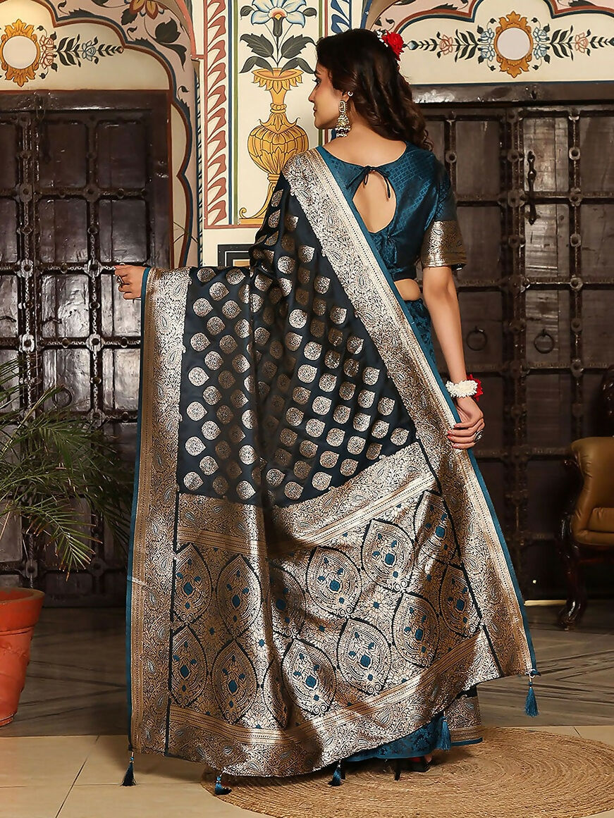 Shree Shyam Fashion Teal Silk Saree - Distacart