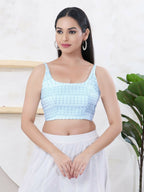 Joban Fashion Light-Blue Shift Sleeveless Back Open Blouse
