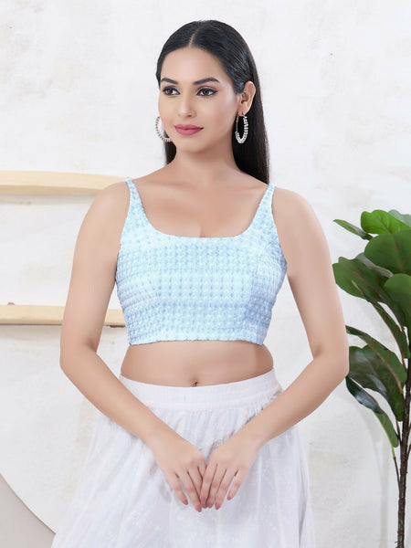 Joban Fashion Light-Blue Shift Sleeveless Back Open Blouse