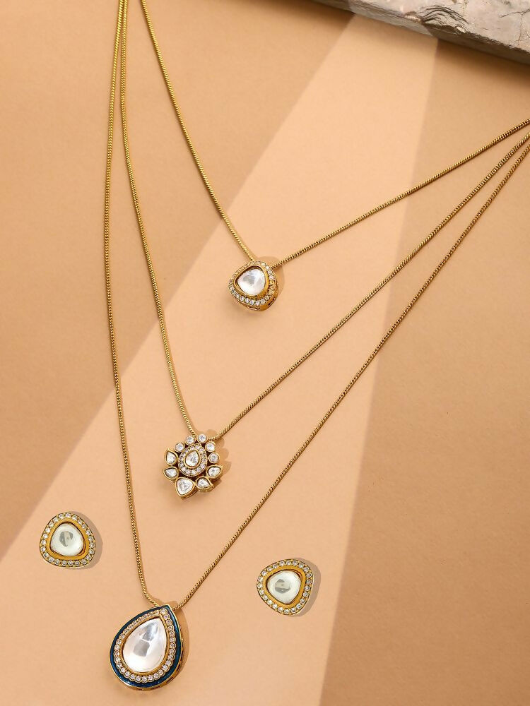 Kundan Antique Finish Earrings and Dew drop Necklace set - Ruby Raang