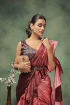 Pink Satin Solid Designer, Printed Party Wear Ready To Wear Saree - Nasreen
