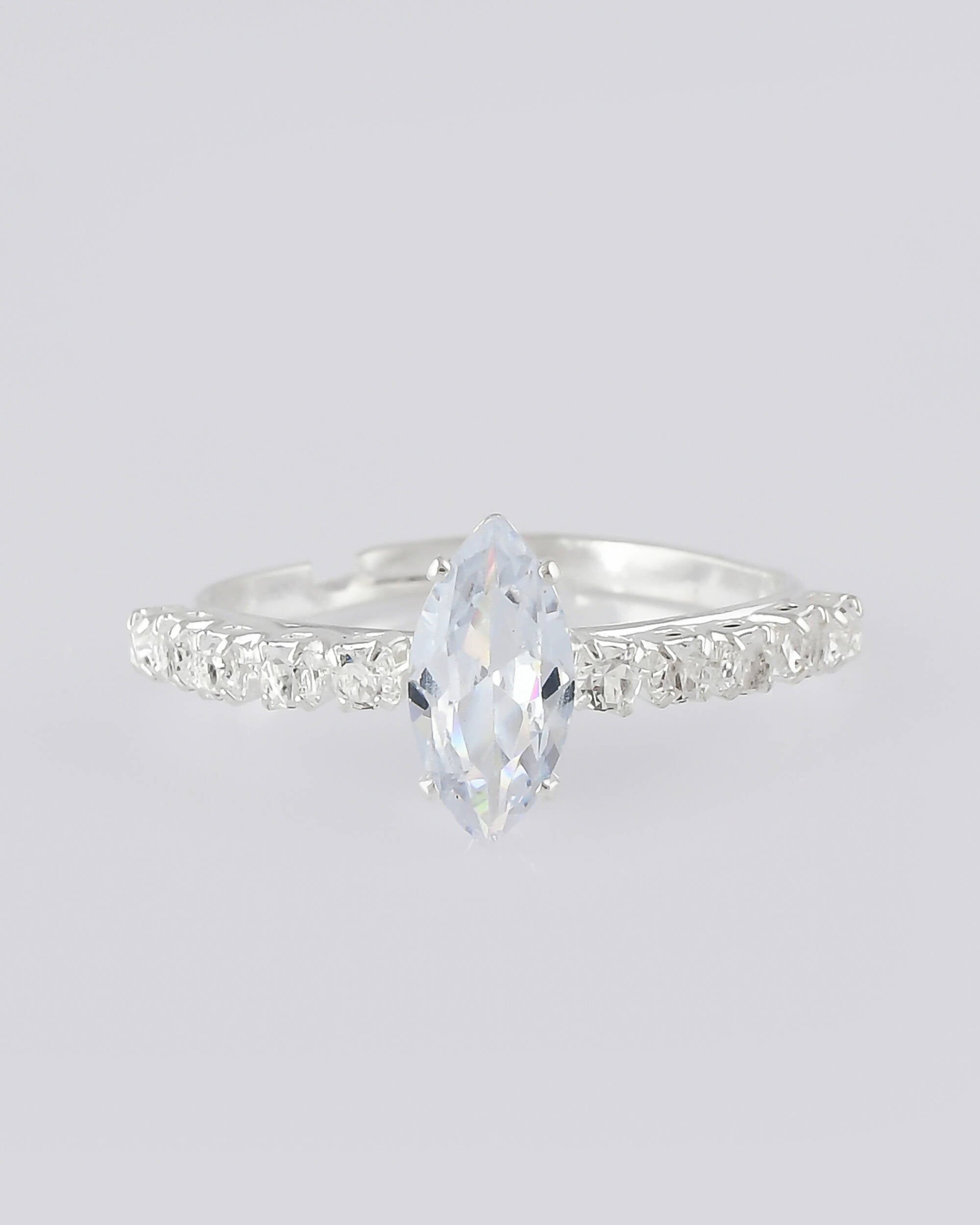 VOJ white CZ-detail Stainless Steel Cubic Zirconia Silver Plated Adjustable Finger Ring
