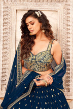 Teal Faux Georgette Embroidery sequence work Lehenga Choli with Dupatta - Dhvani
