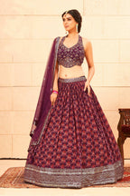 Purple Faux Georgette Sequence work Lehenga Choli with Dupatta - Dhvani