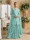 Anaita Sky Blue Heavy Net Readymade Suit with Embroidery & Sequence Work - Distacart