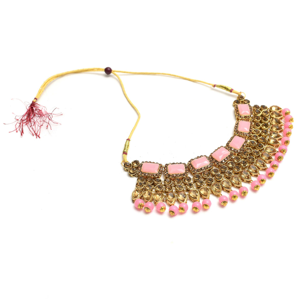 Mominos Fashion Johar Kamal Gold-Plated Brass Finish Kundan/Stone Choker For Women (Baby Pink) - Distacart