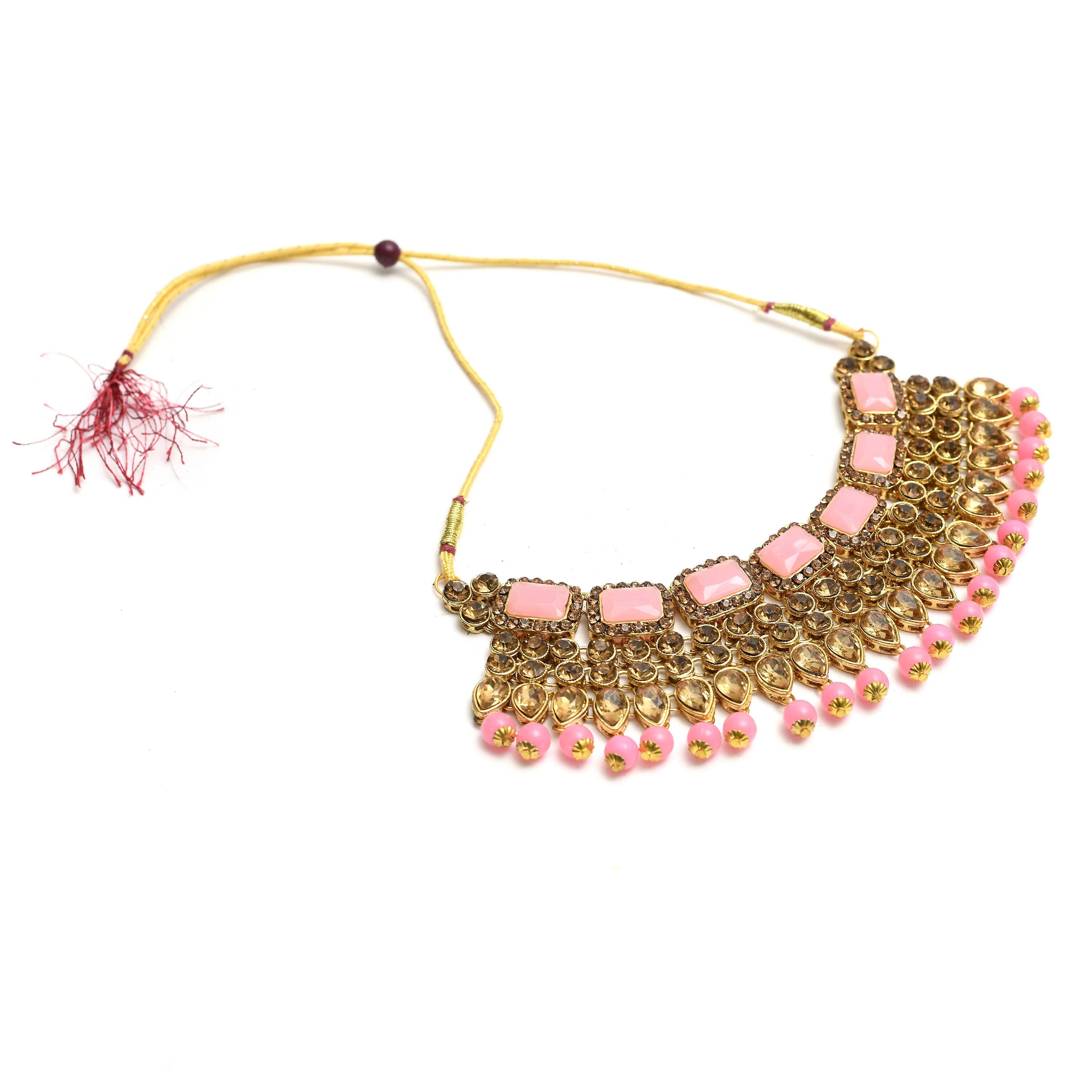 Mominos Fashion Johar Kamal Gold-Plated Brass Finish Kundan/Stone Choker For Women (Baby Pink) - Distacart