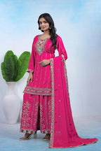 Prazu Fashion Pink Chinon Silk Sequin Embroidered Sharara Suit - Distacart