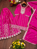 Prazu Fashion Pink Chinon Silk Sequin Embroidered Sharara Suit - Distacart