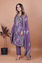 Lehenga Mart Chinon Top Pant Dupatta for Girls or Women - Blue