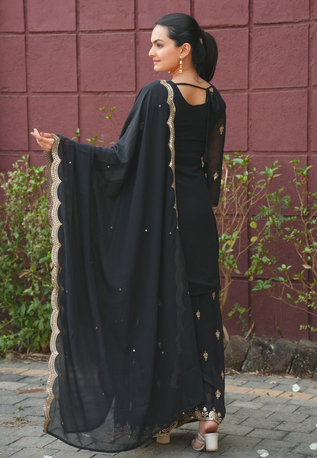Lehenga Mart Designer Georgette Sharara Suit Dupatta for Women - Black - Distacart