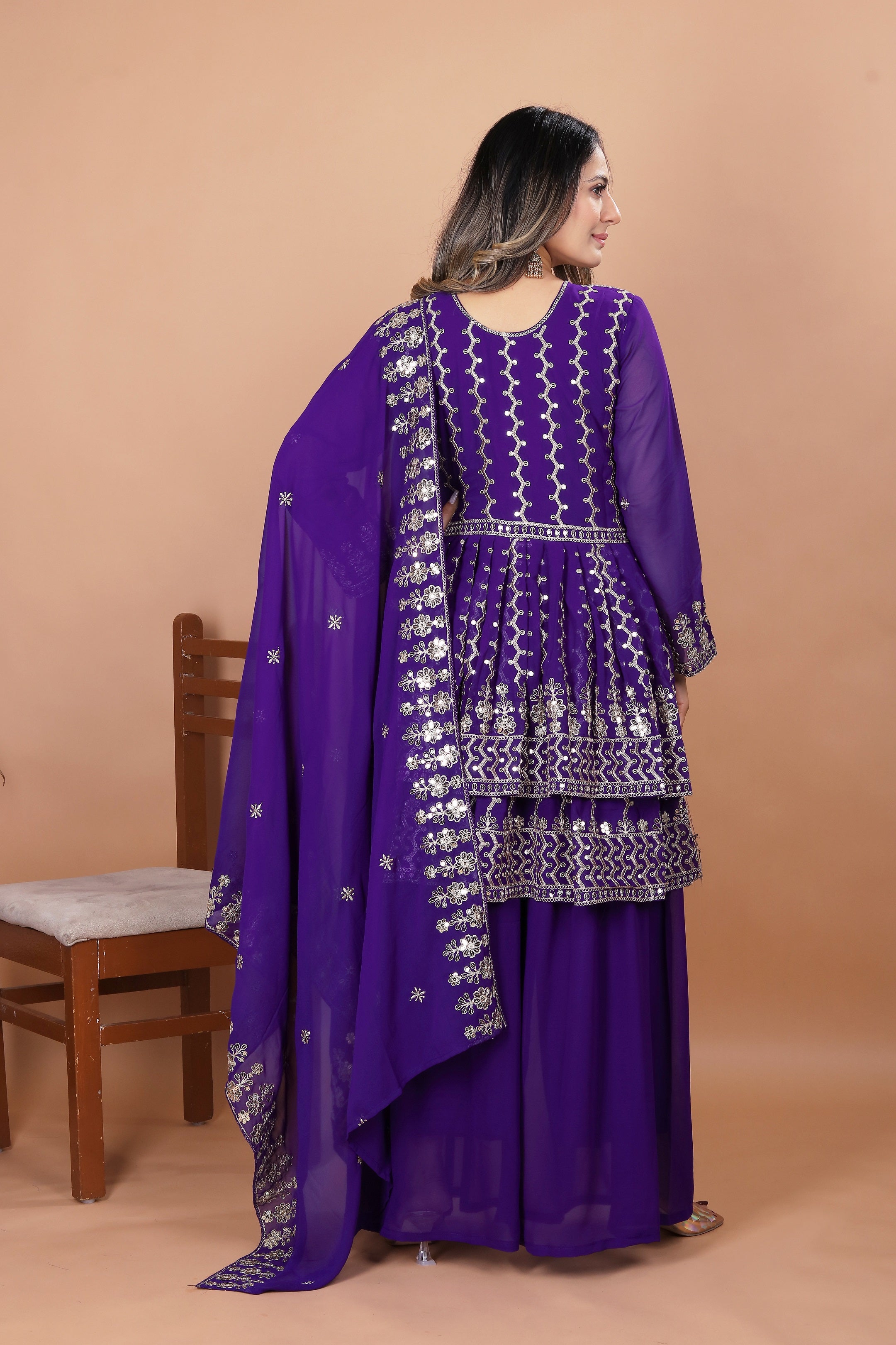 Lehenga Mart Designer Georgette Sharara Suit Dupatta for Women - Blue - Distacart